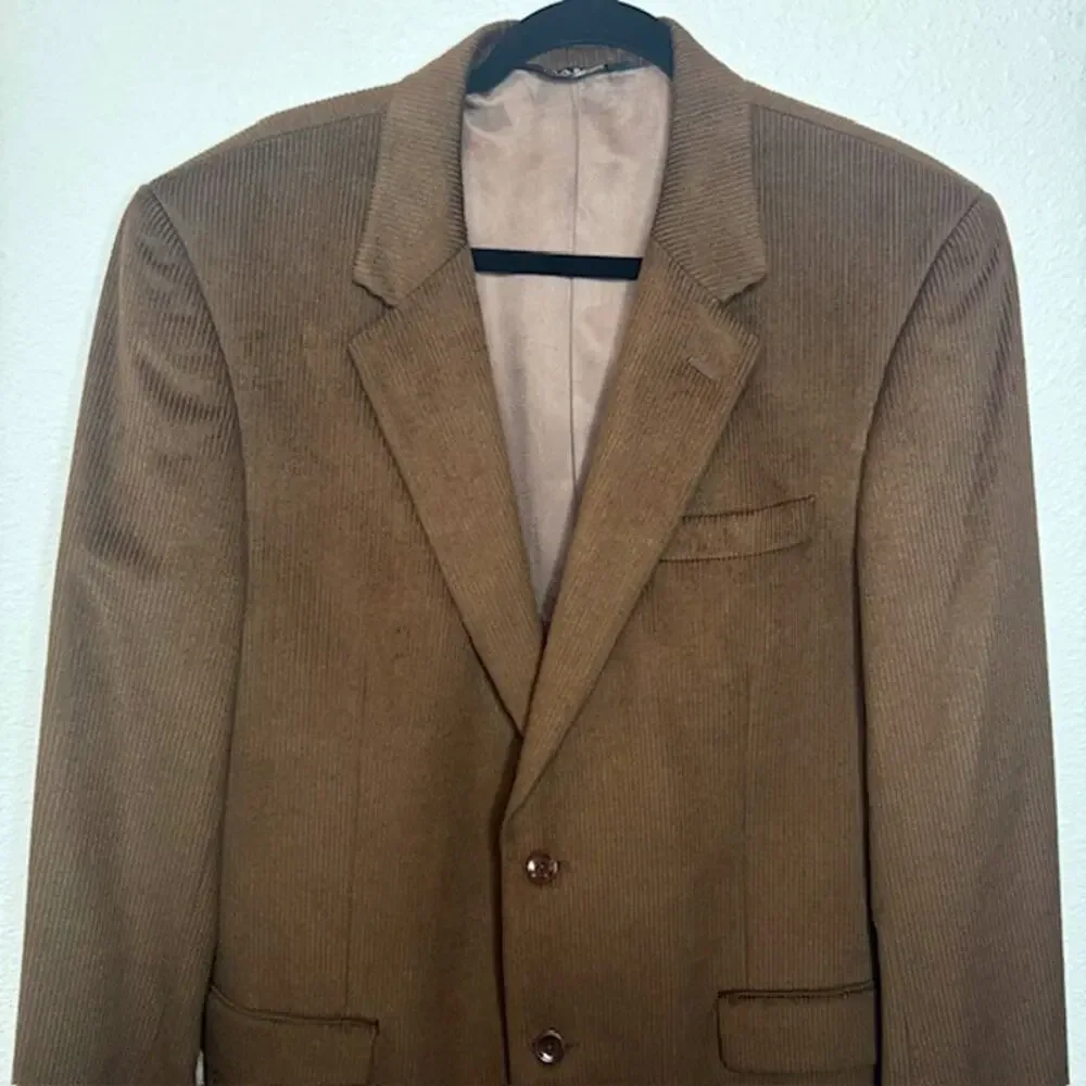 Jos. A. Bank 43L Brown Wool Silk Corduroy 2 Button Sport Coat Blazer